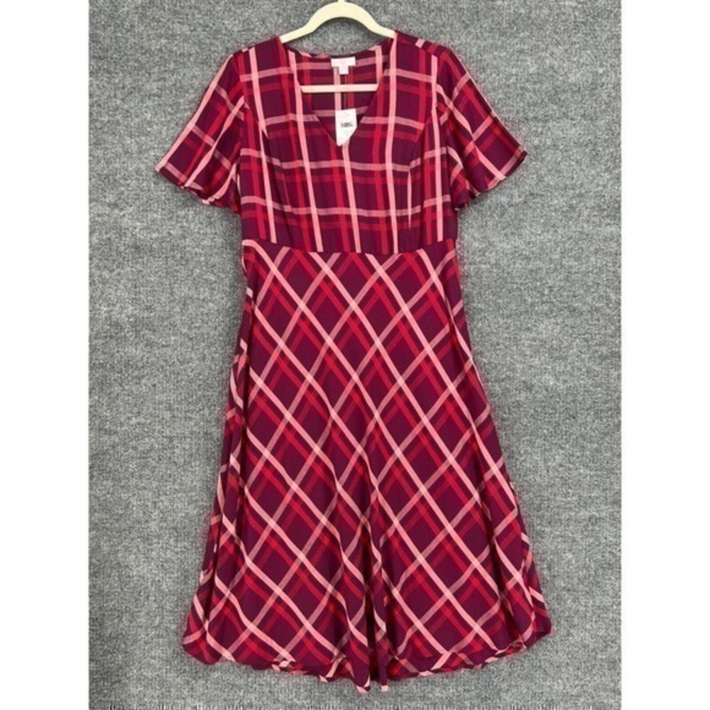 J Jill Maxi Dress Womens Small Plaid Bias Cut Skirt Flutter Sleeve V-Neck New